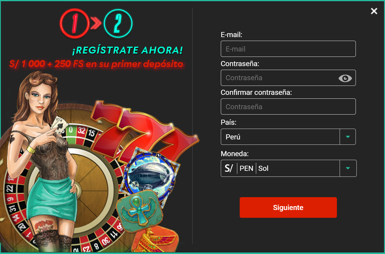 registro del casino Pin Up en Peru